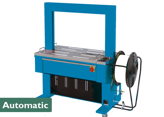 博殼松自動捆扎機具有可供帶子穿過的支架。它們配有啟動按鈕、腳踏板或傳感器，用于啟動機器。自動捆扎機適用于人力要求適中或較高。